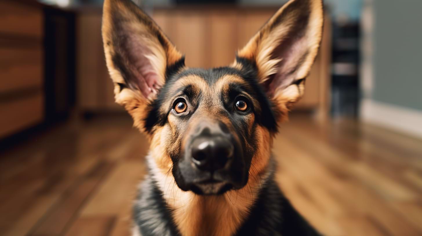 photography of a german shepherd puppy looking at the camera with their ears up