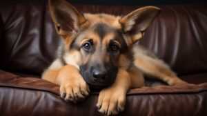 photography of a german shepherd puppy laying down on a couch