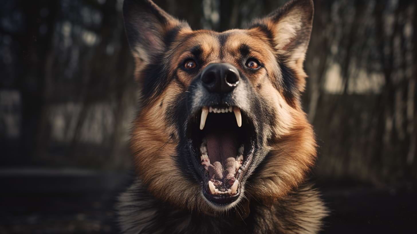 photography of a german shepherd barking at the camera