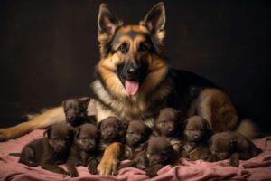 a-photography-of-a-german-shepherd-mom-with-her-puppies-around-her
