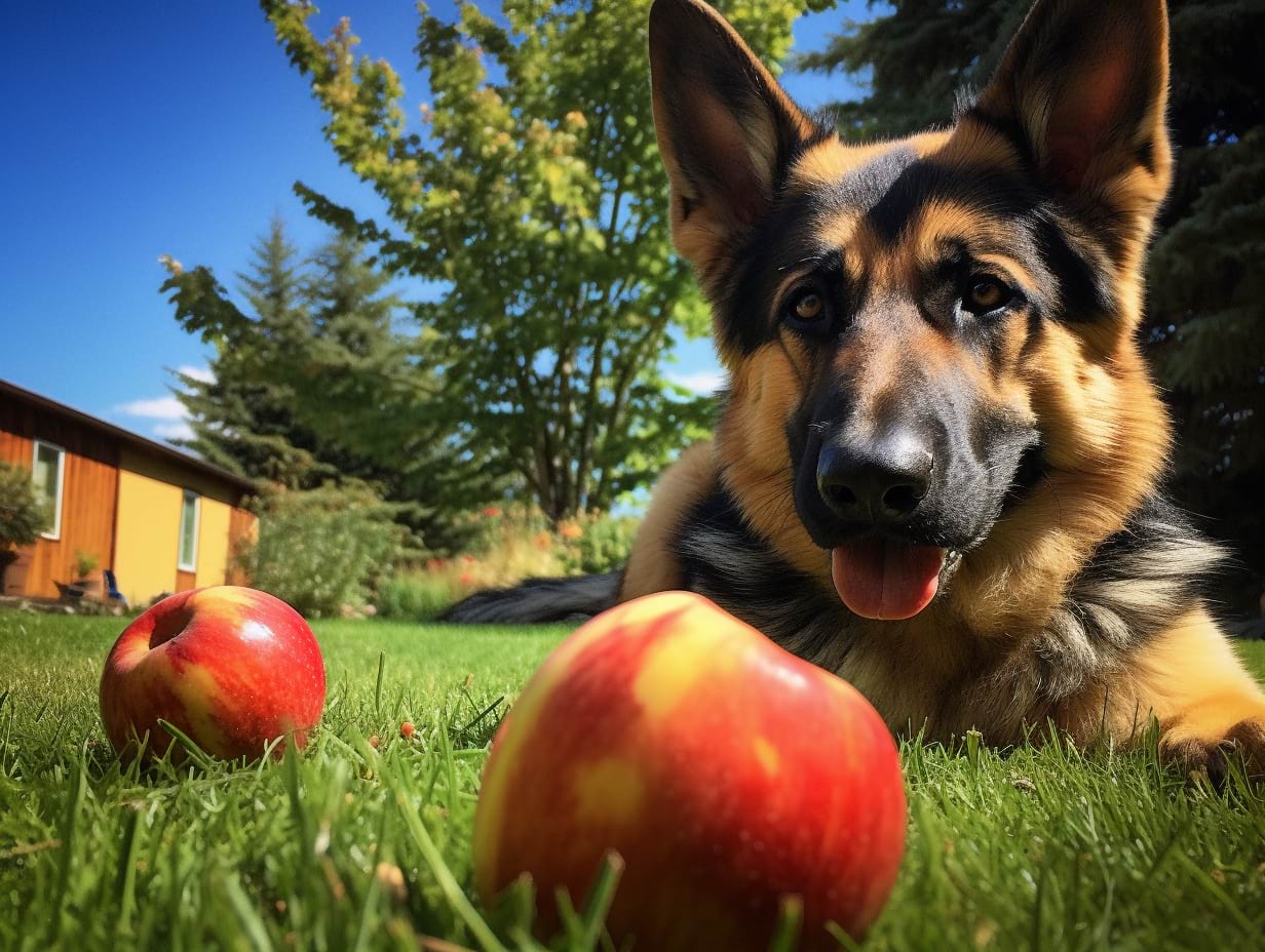 a-photography-of-a-german-shepherd-with-an-apple
