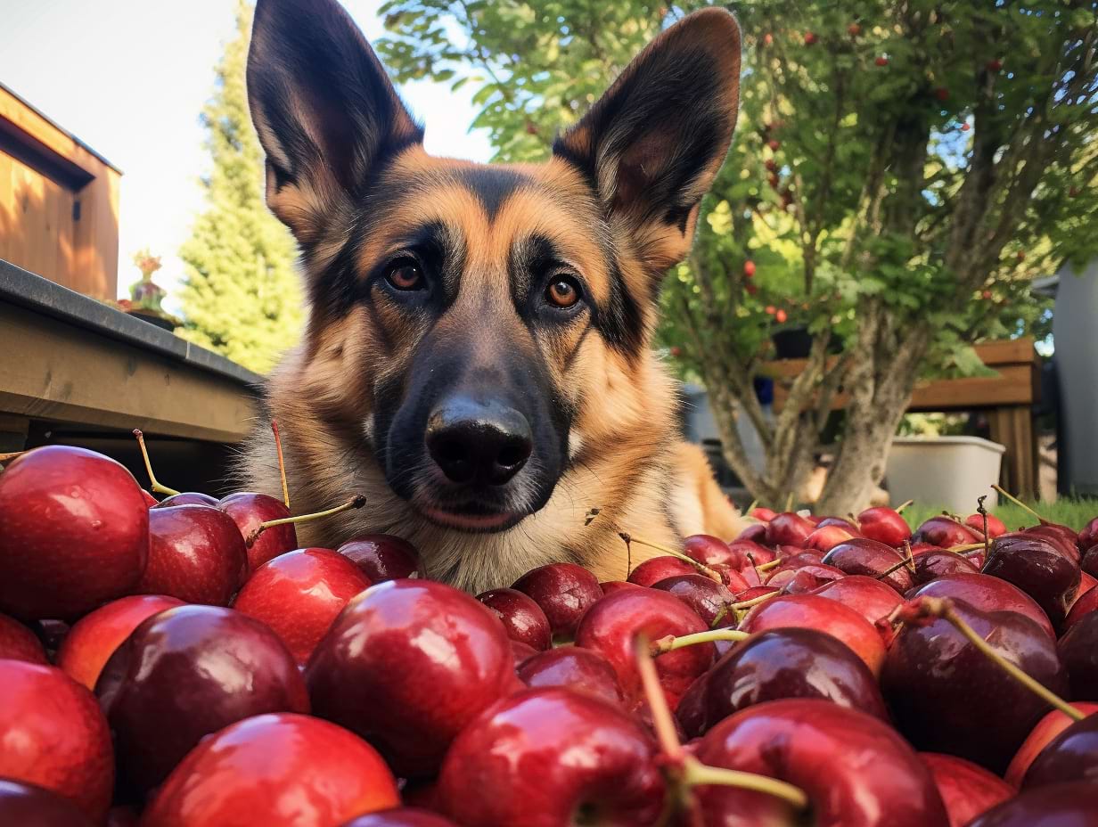 a-photography-of-a-german-shepherd-with-cherries