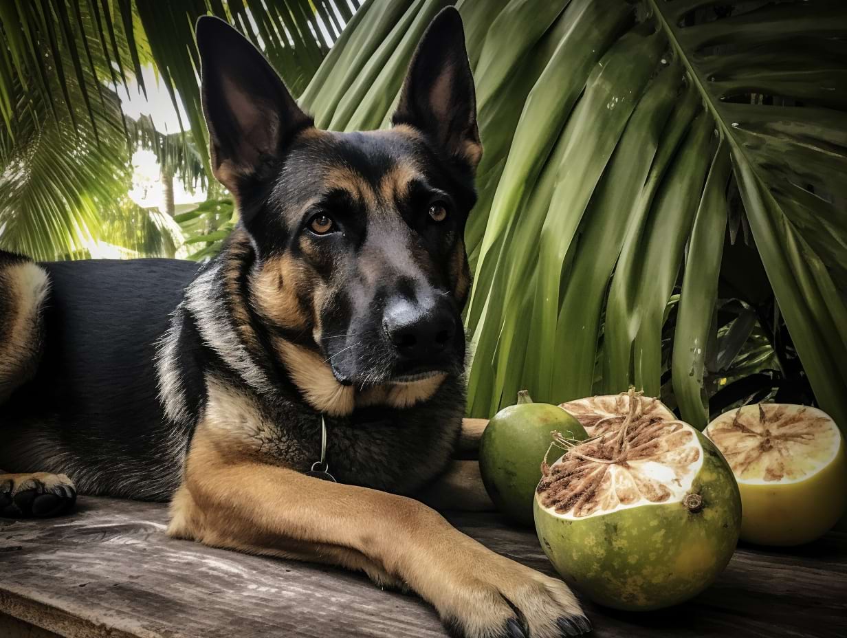 photography of a german shepherd besides coconut