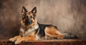 photography-of-a-german-shepherd-sitting-on-a-wooden-table
