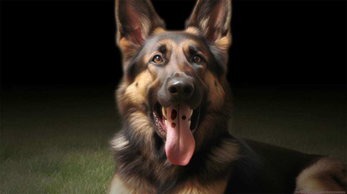 photography of a german shepherd with black spots on their tongue