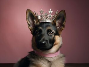 photography of a female german shepherd with a crown